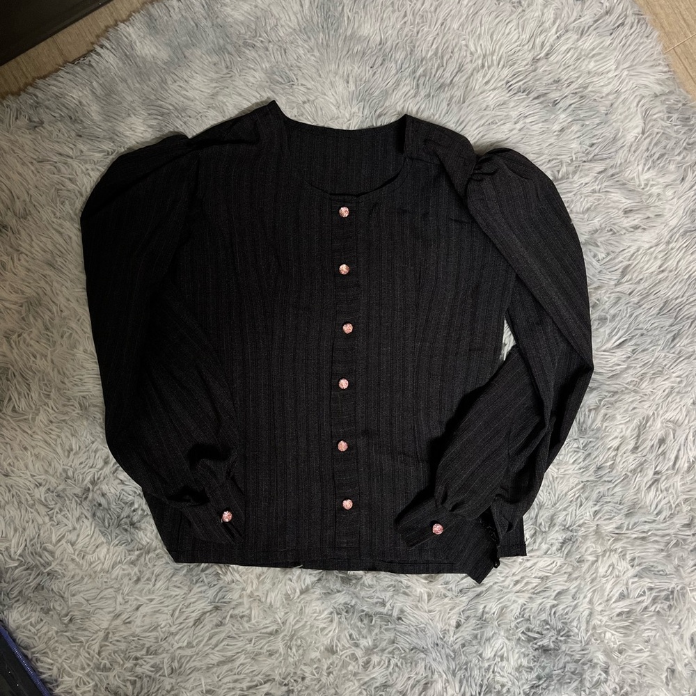 Chic Black Button Down Shirt with Pink Details